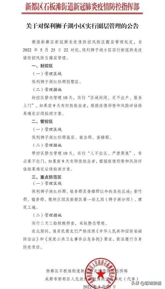 关于对保利狮子湖小区实行圈层管理的公告